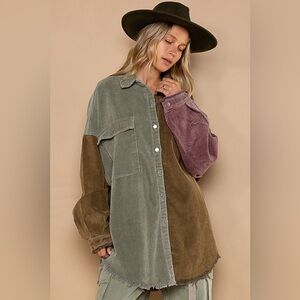 #292 Firm 🌸Pol Oversized Long Colorblock Courdury Jacket